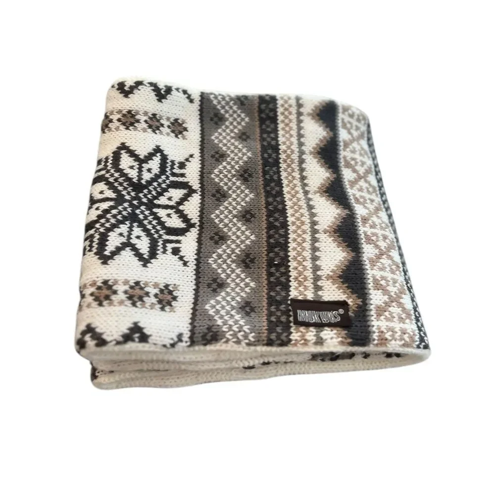 Muk Luks Fair Isle Knit Infinity Scarf & Wrist Warmers Nordic Winter Cream Gray